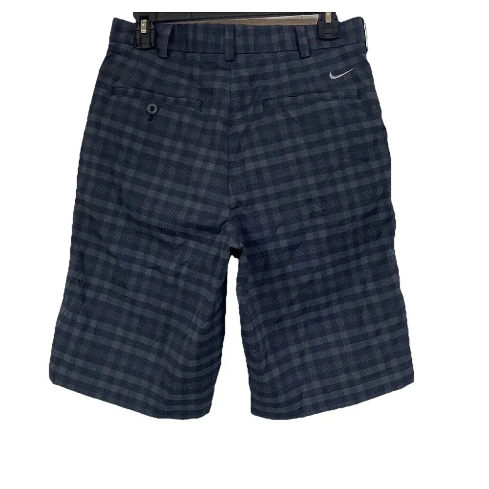 Nike Golfing Shorts Mens Med Size 32 Gray Blue Plaid Dri Fit